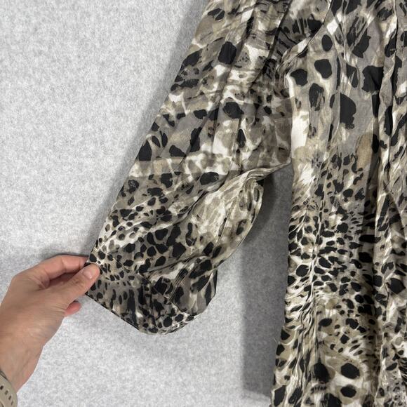 90s Gloria Vanderbilt Top Large Modal Animal Leopard Pleated Neutrals Tunic Loud - Picture 4 of 14